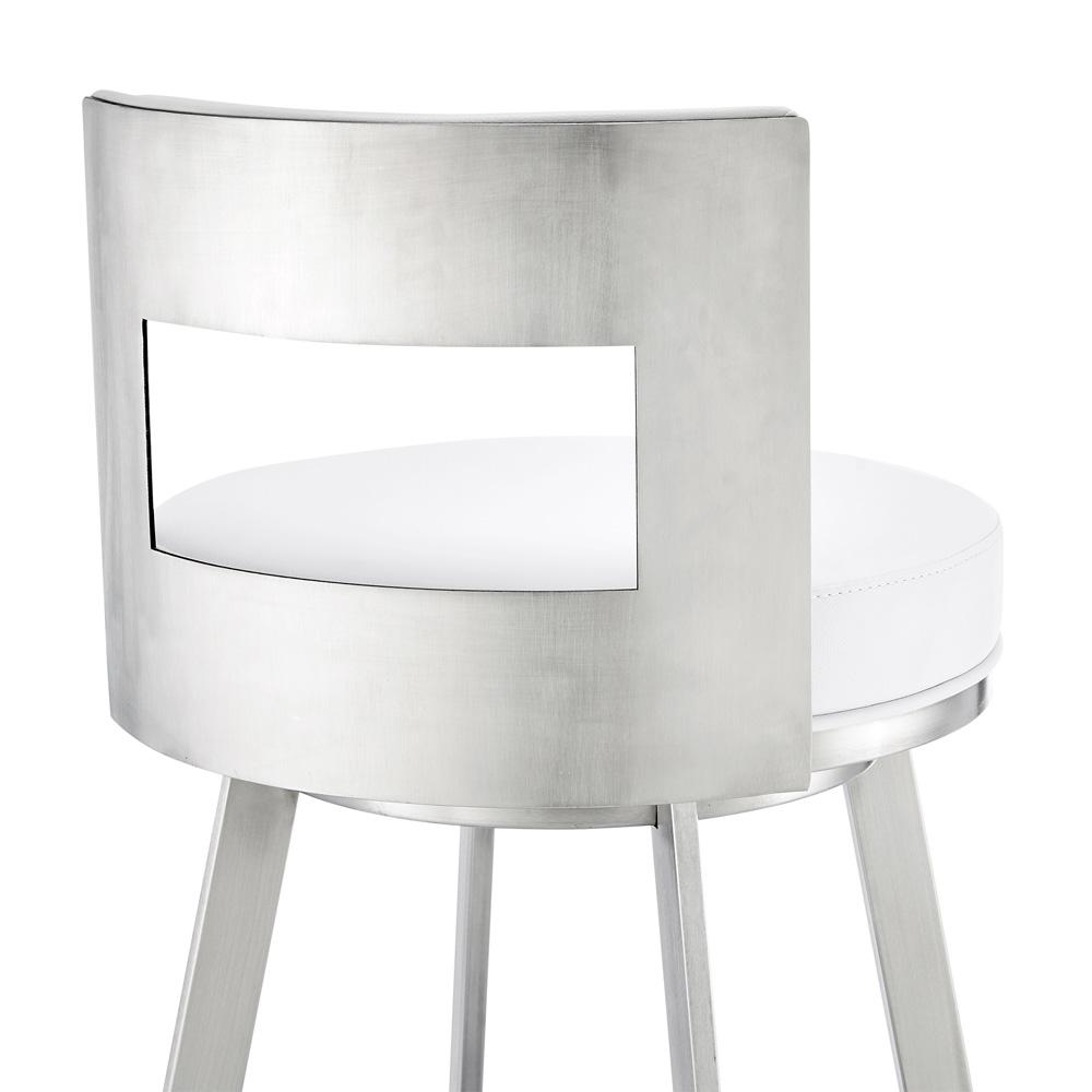Armen Living - Flynn 26in Swivel Counter Stool in Brushed Stainless Steel with White Faux Leather - LCFLBABSWHI26 veiw 5