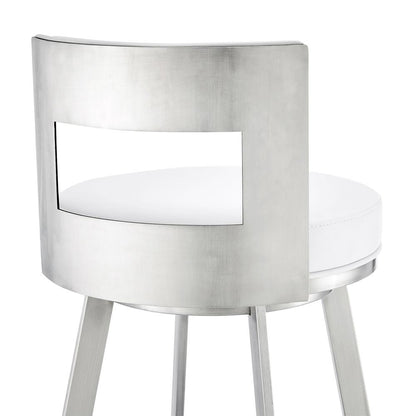 Armen Living - Flynn 26in Swivel Counter Stool in Brushed Stainless Steel with White Faux Leather - LCFLBABSWHI26 veiw 5