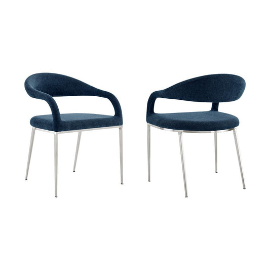 Armen Living - Morgan Upholstered Dining Chair with Brushed Stainless Steel and Blue Fabric - (Set of 2) - LCMOSIBSBLU veiw 1
