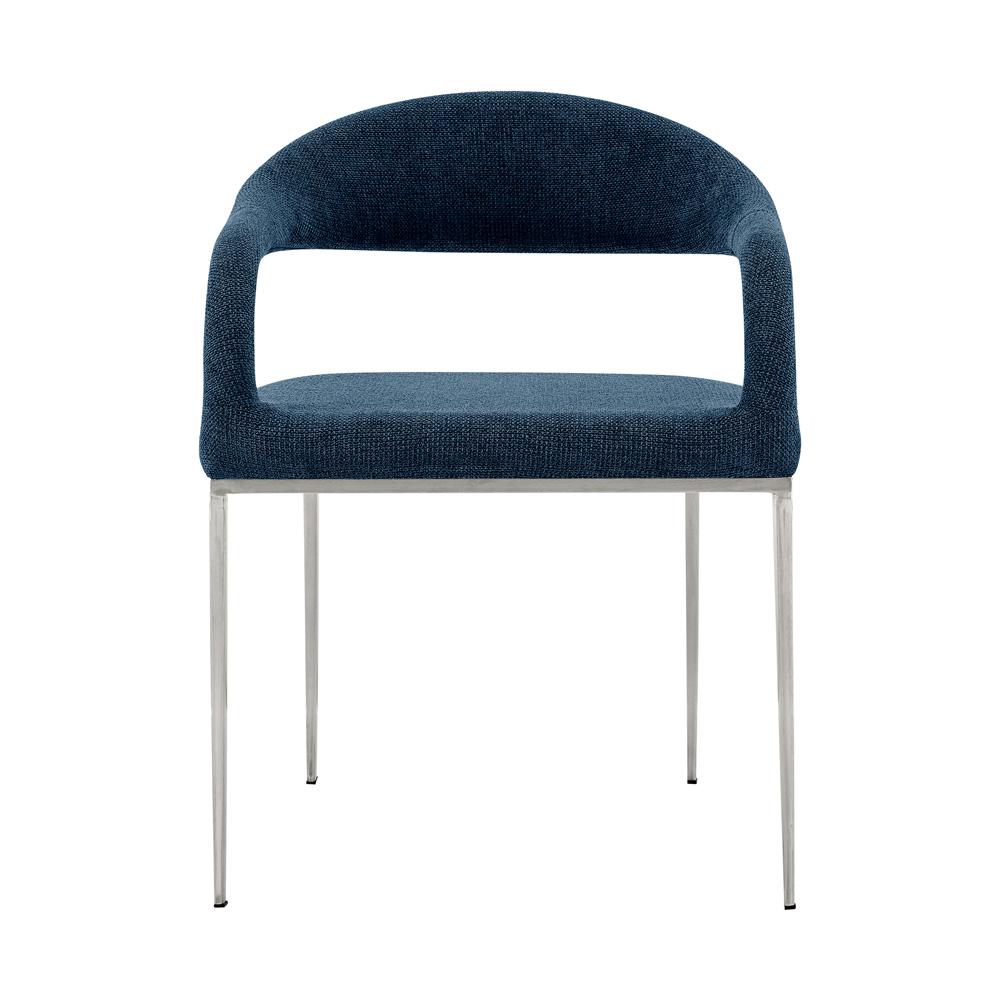 Armen Living - Morgan Upholstered Dining Chair with Brushed Stainless Steel and Blue Fabric - (Set of 2) - LCMOSIBSBLU veiw 3