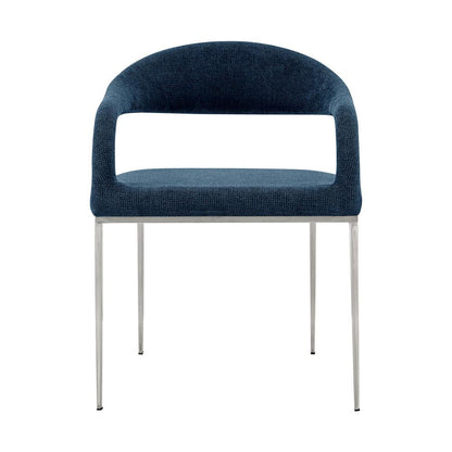 Armen Living - Morgan Upholstered Dining Chair with Brushed Stainless Steel and Blue Fabric - (Set of 2) - LCMOSIBSBLU veiw 3