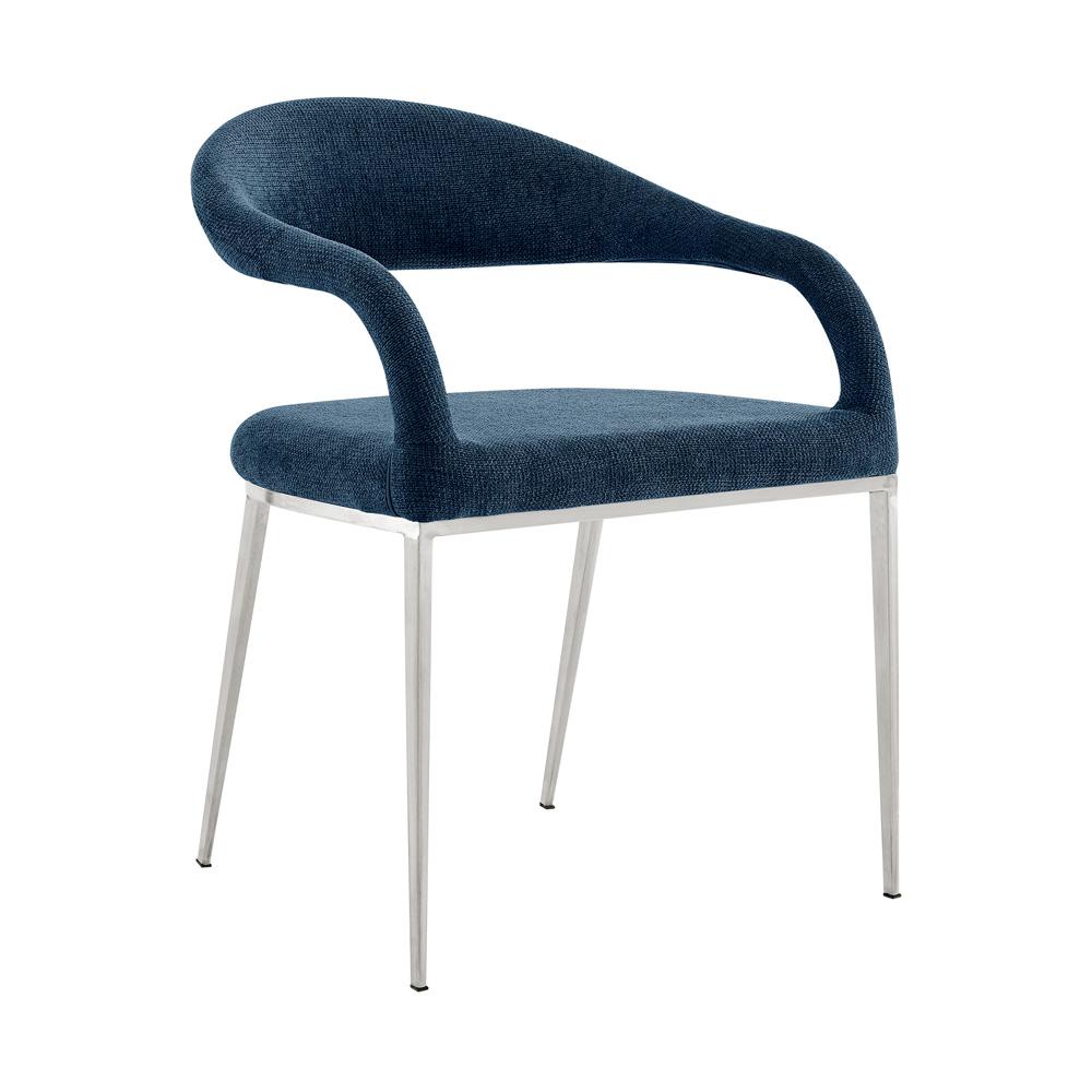 Armen Living - Morgan Upholstered Dining Chair with Brushed Stainless Steel and Blue Fabric - (Set of 2) - LCMOSIBSBLU veiw 4