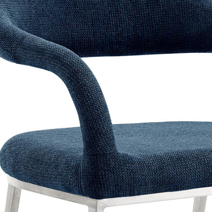 Armen Living - Morgan Upholstered Dining Chair with Brushed Stainless Steel and Blue Fabric - (Set of 2) - LCMOSIBSBLU veiw 5