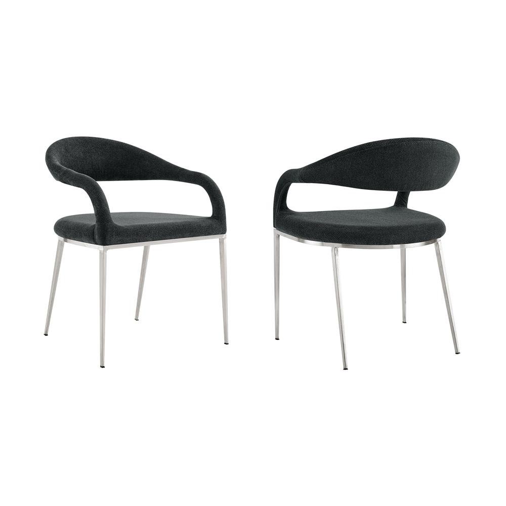 Armen Living - Morgan Upholstered Dining Chair with Brushed Stainless Steel and Charcoal Fabric - (Set of 2) - LCMOSIBSCH veiw 1