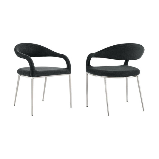 Armen Living - Morgan Upholstered Dining Chair with Brushed Stainless Steel and Charcoal Fabric - (Set of 2) - LCMOSIBSCH veiw 1