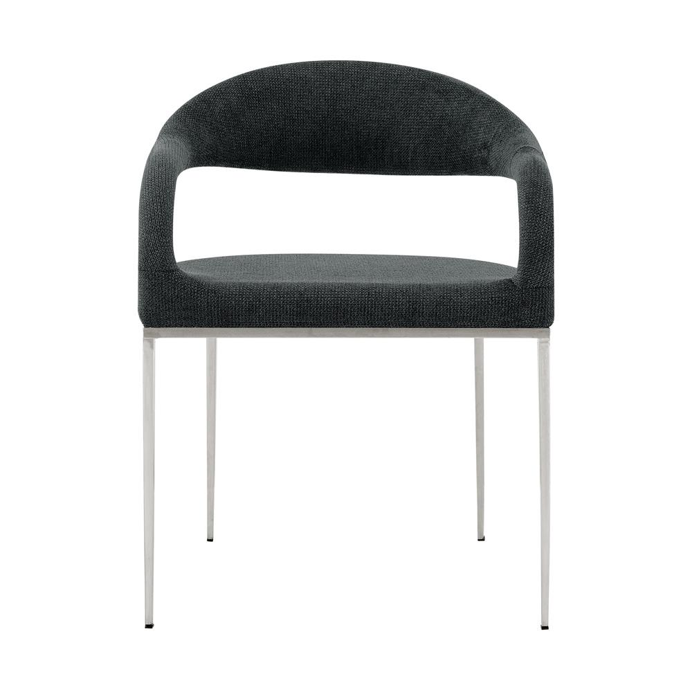 Armen Living - Morgan Upholstered Dining Chair with Brushed Stainless Steel and Charcoal Fabric - (Set of 2) - LCMOSIBSCH veiw 3
