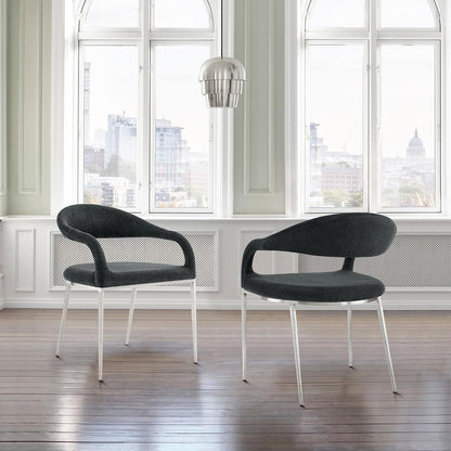 Armen Living - Morgan Upholstered Dining Chair with Brushed Stainless Steel and Charcoal Fabric - (Set of 2) - LCMOSIBSCH veiw 7