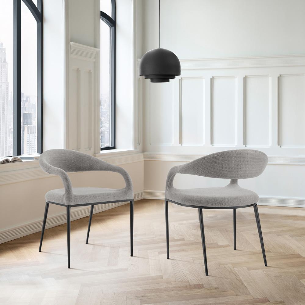 Armen Living - Morgan Upholstered Dining Chair with Matte Black Iron and Light Gray Fabric - (Set of 2) - LCMOSIBLKLGRY veiw 7