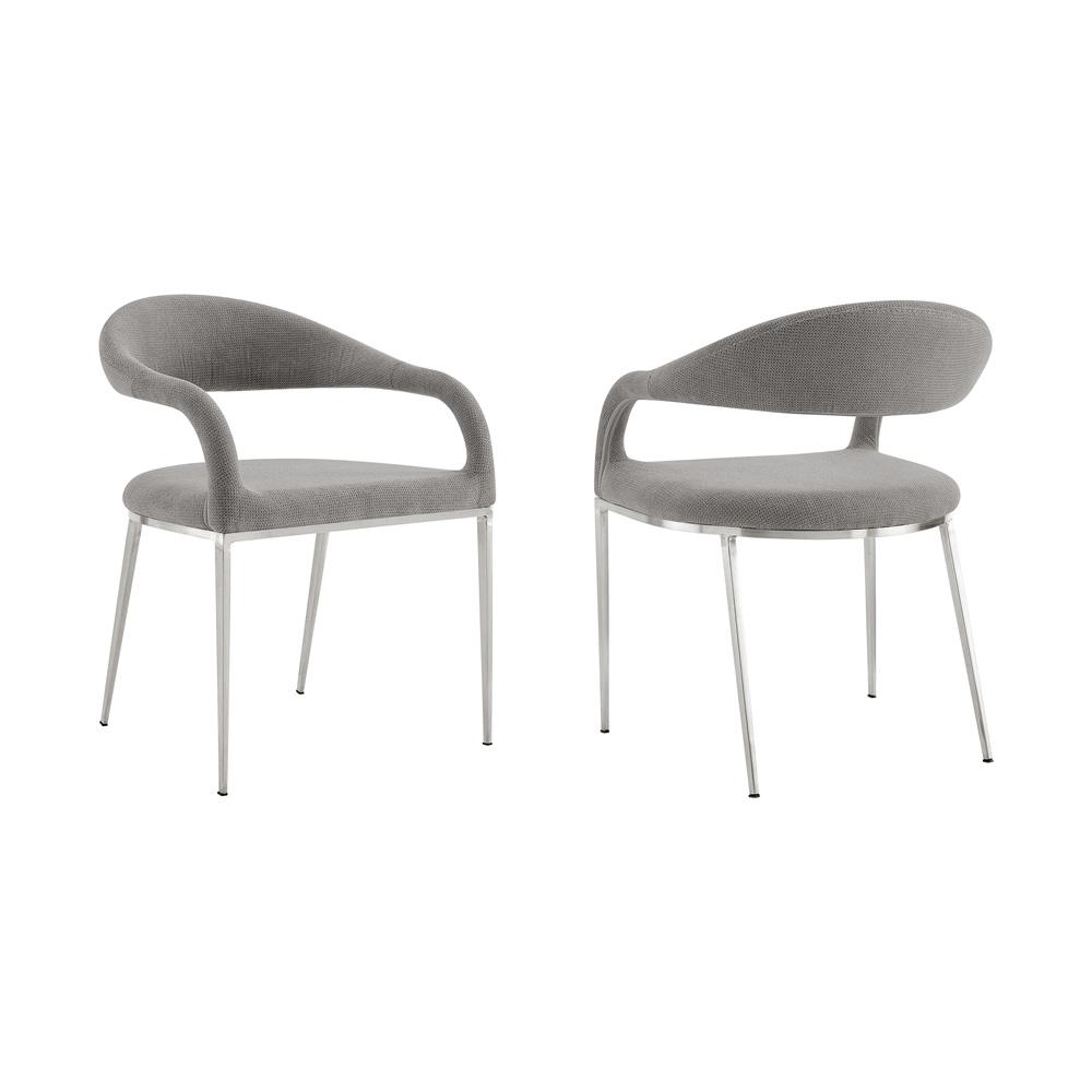 Armen Living - Morgan Upholstered Dining Chair with Brushed Stainless Steel and Light Gray Fabric - (Set of 2) - LCMOSIBSLGRY veiw 1