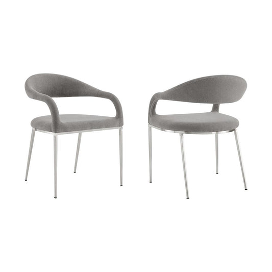 Armen Living - Morgan Upholstered Dining Chair with Brushed Stainless Steel and Light Gray Fabric - (Set of 2) - LCMOSIBSLGRY veiw 1