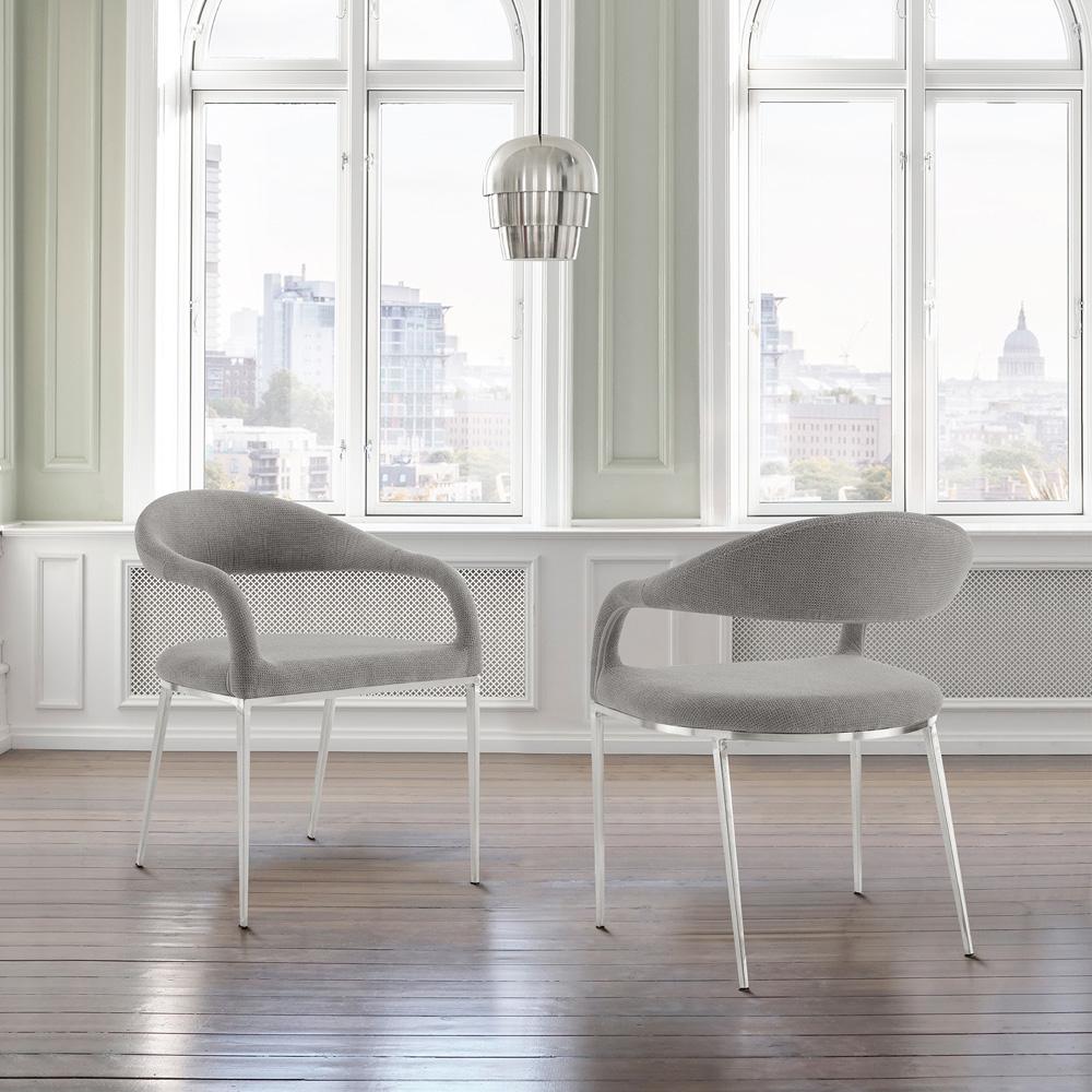 Armen Living - Morgan Upholstered Dining Chair with Brushed Stainless Steel and Light Gray Fabric - (Set of 2) - LCMOSIBSLGRY veiw 7