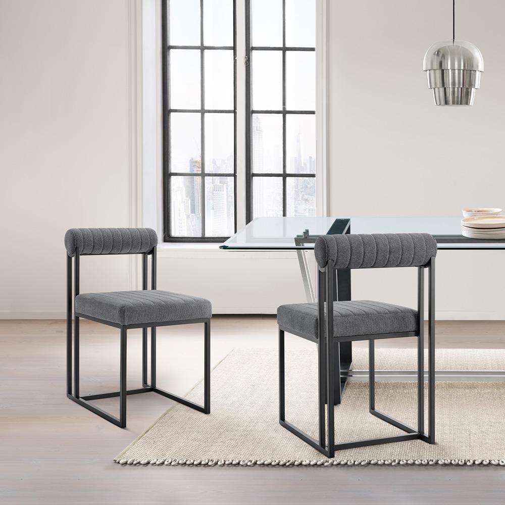 Armen Living - Anastasia Dining Chair with Matte Black Iron and Anchor Gray Fabric - (Set of 2) - LCANSIBLKAGRY veiw 7