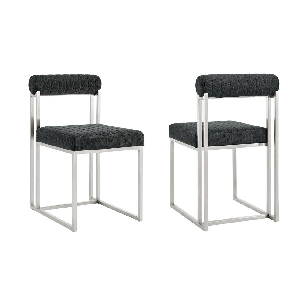 Armen Living - Anastasia Dining Chair with Brushed Stainless Steel and Charcoal Fabric - (Set of 2) - LCANSIBSCH veiw 1