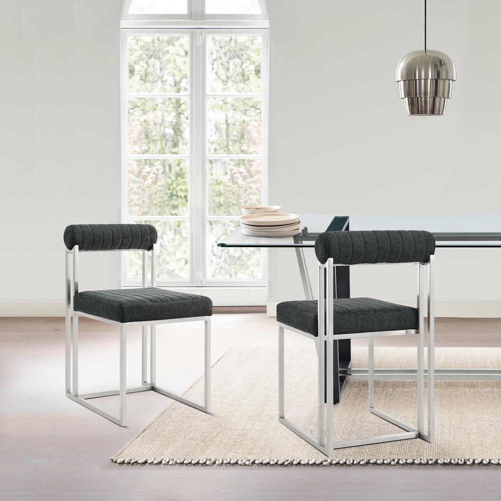 Armen Living - Anastasia Dining Chair with Brushed Stainless Steel and Charcoal Fabric - (Set of 2) - LCANSIBSCH veiw 7