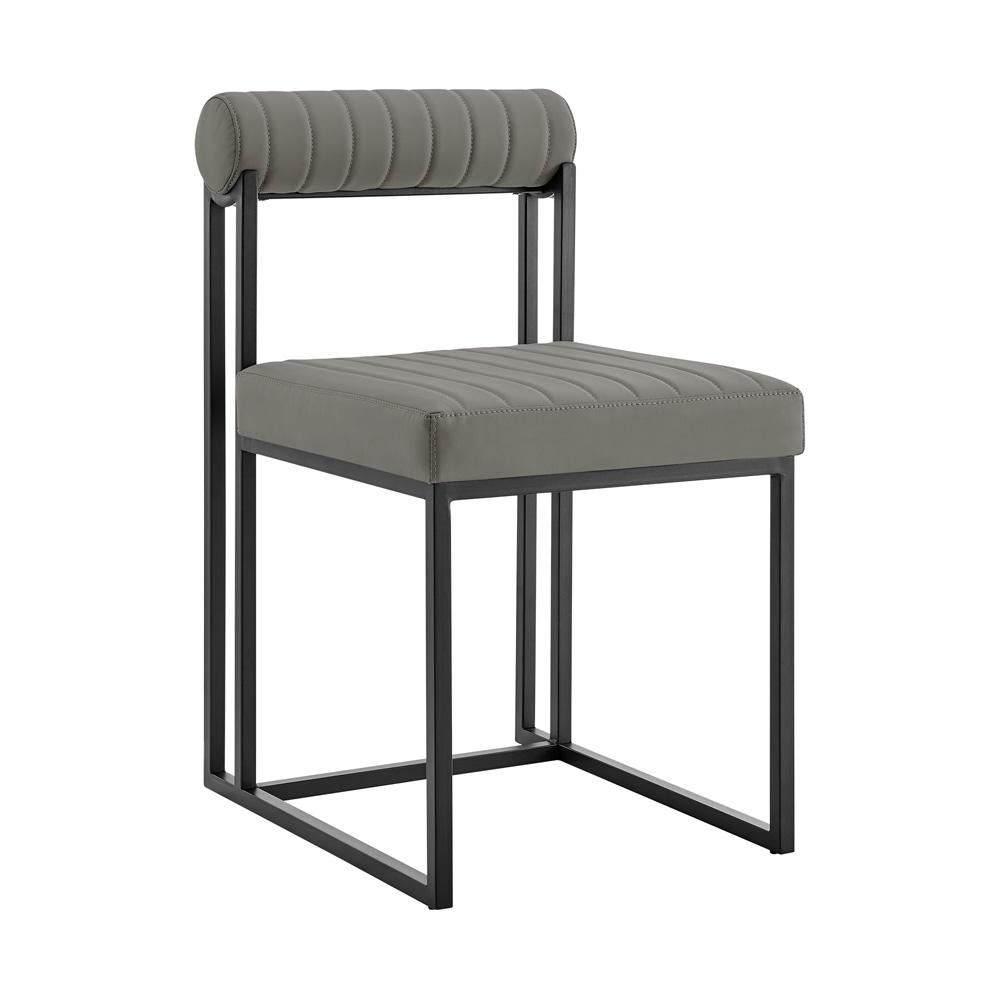 Armen Living - Anastasia Dining Chair with Matte Black Iron and Light Gray Faux Leather - (Set of 2) - LCANSIBLKPGRY veiw 2