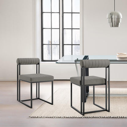 Armen Living - Anastasia Dining Chair with Matte Black Iron and Light Gray Faux Leather - (Set of 2) - LCANSIBLKPGRY veiw 7