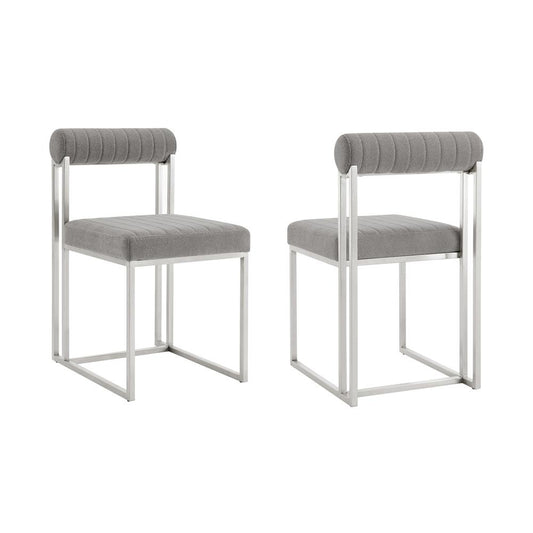 Armen Living - Anastasia Dining Chair with Brushed Stainless Steel and Light Gray Fabric - (Set of 2) - LCANSIBSLGRY veiw 1