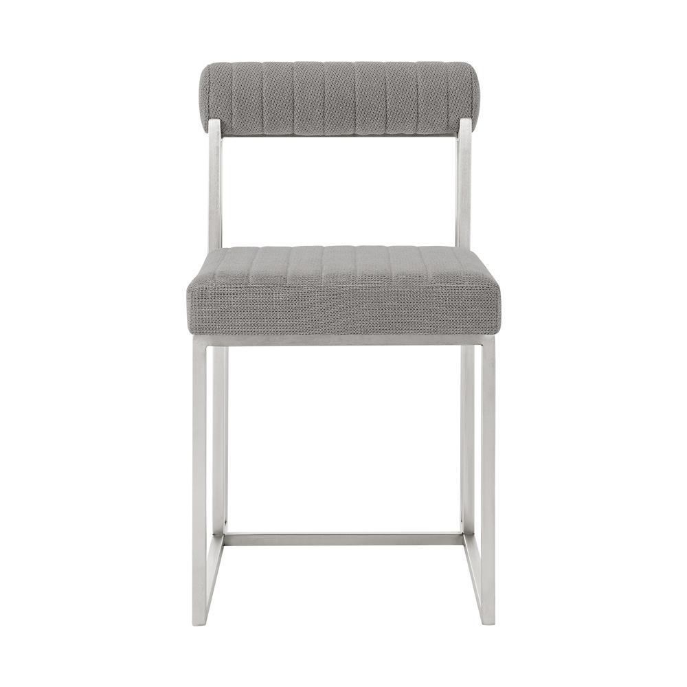 Armen Living - Anastasia Dining Chair with Brushed Stainless Steel and Light Gray Fabric - (Set of 2) - LCANSIBSLGRY veiw 3