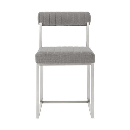 Armen Living - Anastasia Dining Chair with Brushed Stainless Steel and Light Gray Fabric - (Set of 2) - LCANSIBSLGRY veiw 3
