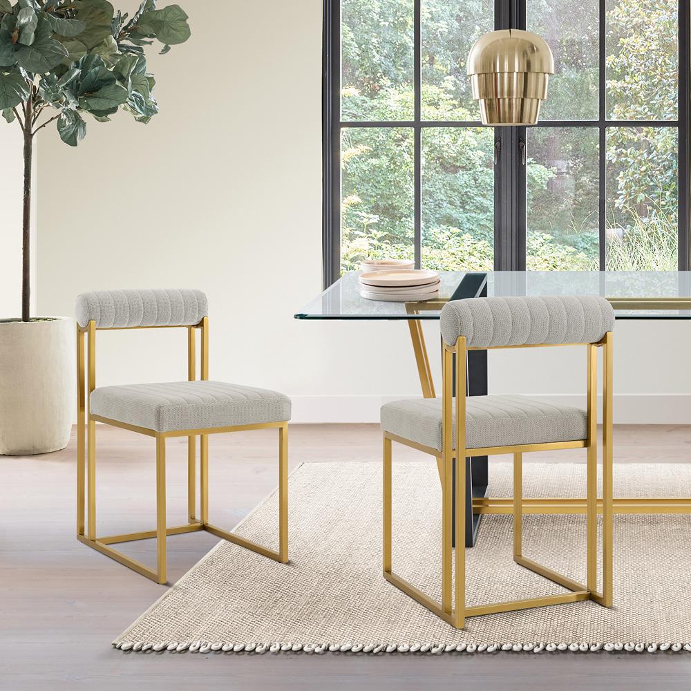 Armen Living - Anastasia Dining Chair with Gold Brushed Stainless Steel and Taupe Fabric - (Set of 2) - LCANSIBGLTP veiw 7