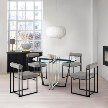 Armen Living - Devi Anastasia 5 Piece Round Glass Dining Table Set with Matte Black Iron and Light Gray Faux Leather - SETDE5BLKPGRY veiw 7