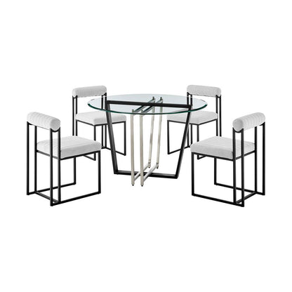 Armen Living - Devi Anastasia 5 Piece Round Glass Dining Table Set with Matte Black Iron and Light Gray Fabric - SETDE5BLKLGRY veiw 1