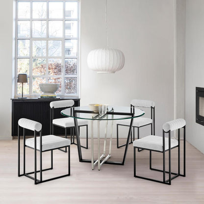 Armen Living - Devi Anastasia 5 Piece Round Glass Dining Table Set with Matte Black Iron and Light Gray Fabric - SETDE5BLKLGRY veiw 7