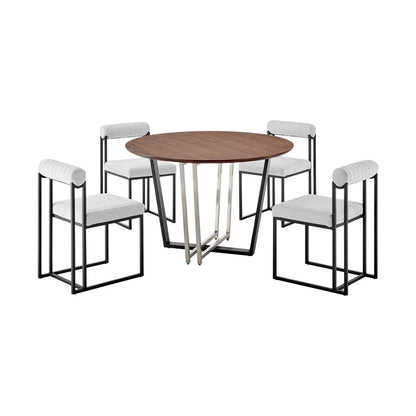 Armen Living - Joana Anastasia 5 Piece Round Walnut Dining Table Set with Matte Black Iron and Light Gray Fabric - SETJO5BLKLGRY veiw 1