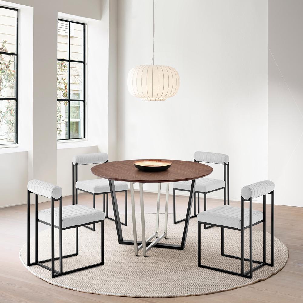 Armen Living - Joana Anastasia 5 Piece Round Walnut Dining Table Set with Matte Black Iron and Light Gray Fabric - SETJO5BLKLGRY veiw 7