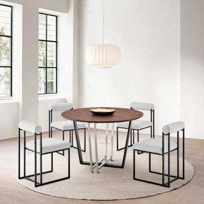 Armen Living - Joana Anastasia 5 Piece Round Walnut Dining Table Set with Matte Black Iron and Light Gray Fabric - SETJO5BLKLGRY veiw 7