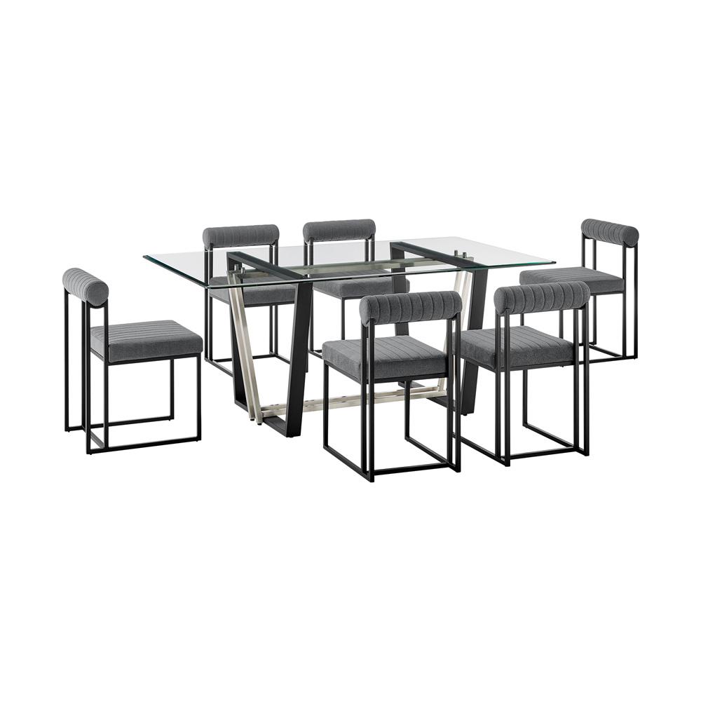 Armen Living - Kai Anastasia 7 Piece Rectangular Glass Dining Table Set with Matte Black Iron and Anchor Gray Fabric - SETKA7BLKAGRY veiw 1