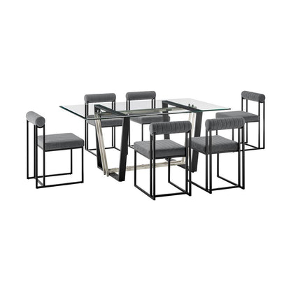 Armen Living - Kai Anastasia 7 Piece Rectangular Glass Dining Table Set with Matte Black Iron and Anchor Gray Fabric - SETKA7BLKAGRY veiw 1