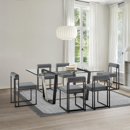 Armen Living - Kai Anastasia 7 Piece Rectangular Glass Dining Table Set with Matte Black Iron and Anchor Gray Fabric - SETKA7BLKAGRY veiw 7