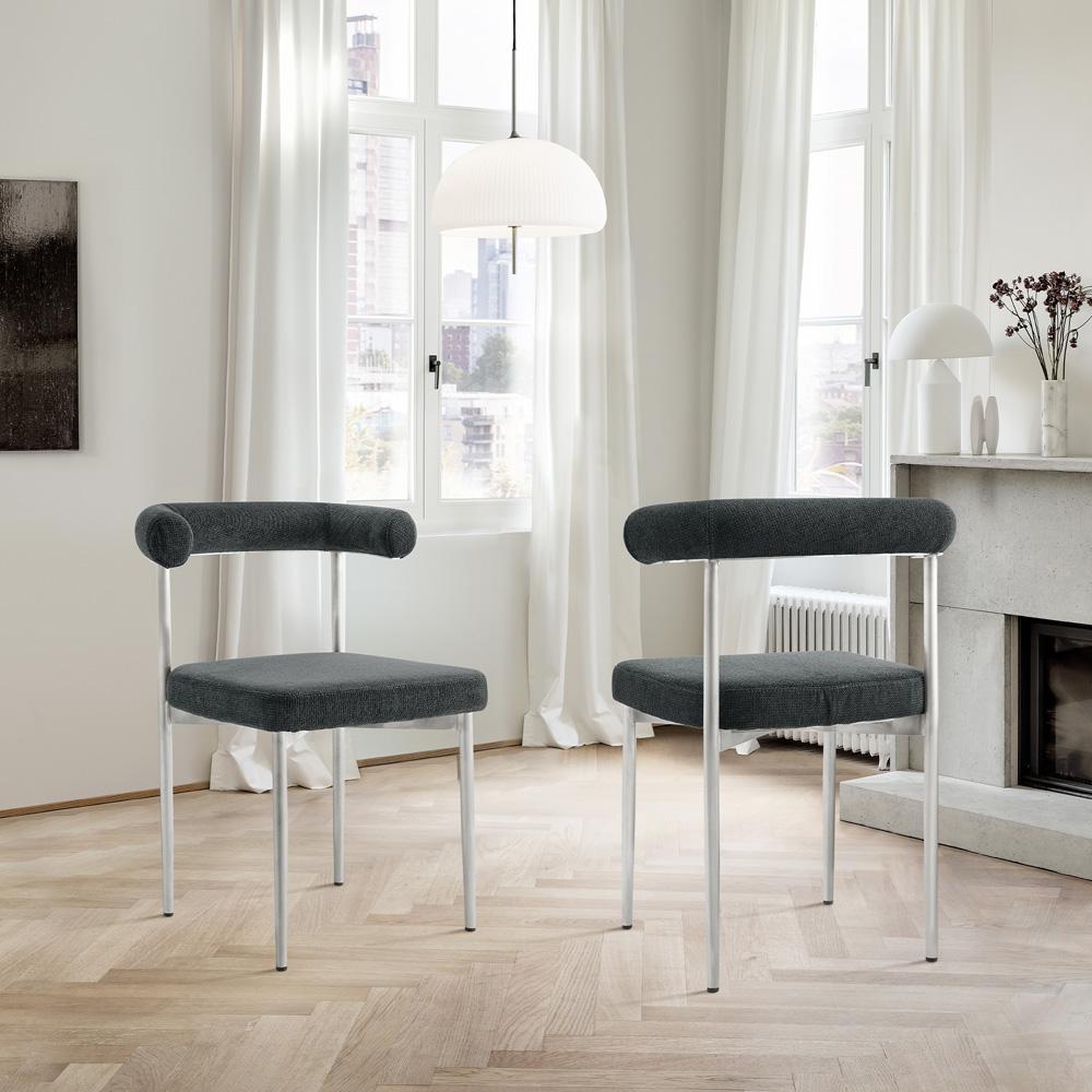 Armen Living - Shannon Dining Chair with Brushed Stainless Steel and Charcoal Fabric - (Set of 2) - LCSNSIBSCH veiw 7