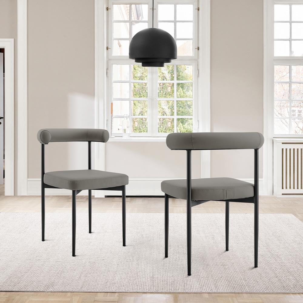 Armen Living - Shannon Dining Chair with Matte Black Iron and Light Gray Faux Leather - (Set of 2) - LCSNSIBLKPGRY veiw 7