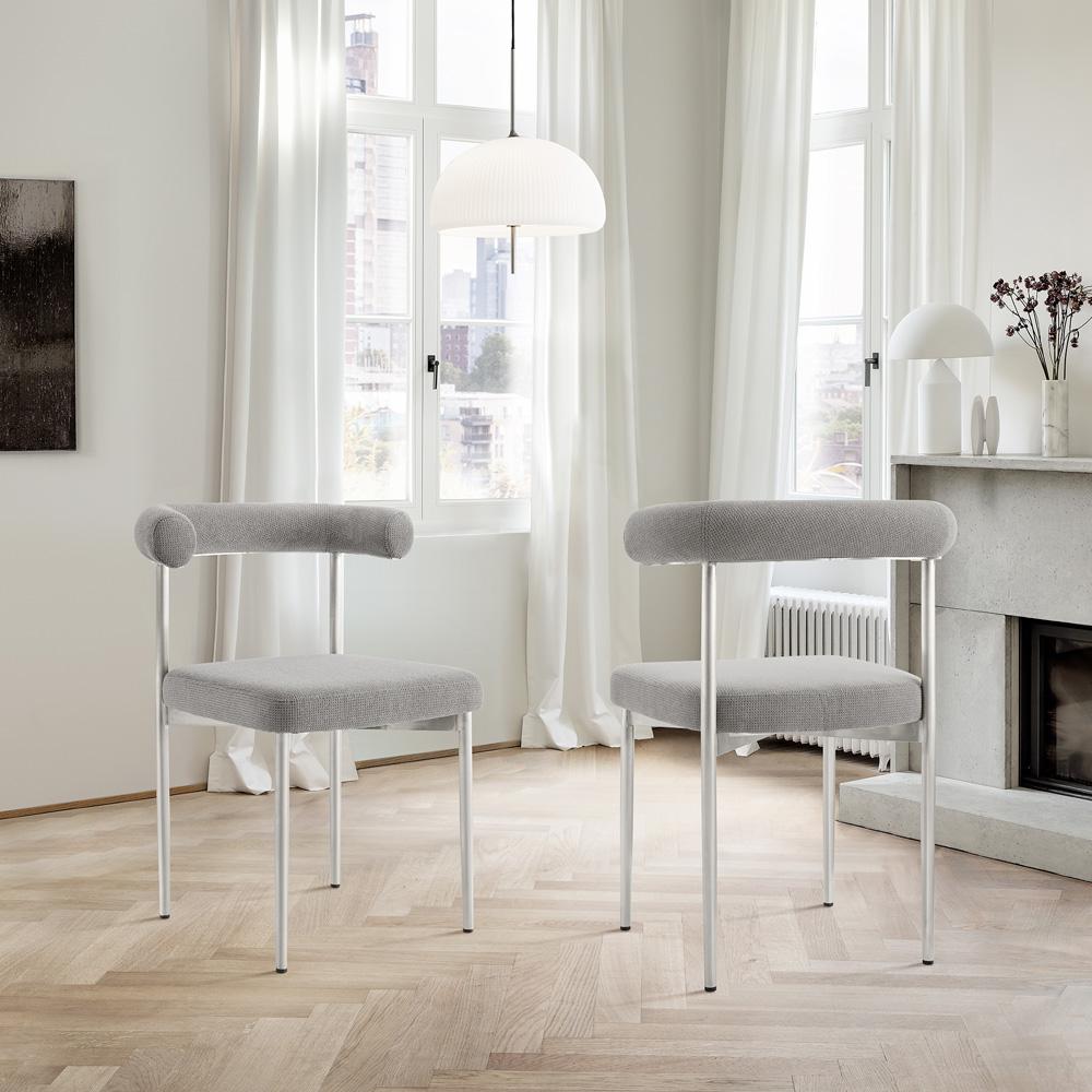 Armen Living - Shannon Dining Chair with Brushed Stainless Steel and Light Gray Fabric - (Set of 2) - LCSNSIBSLGRY veiw 7