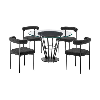 Armen Living - Veronica Shannon 5 Piece Round Glass Dining Table Set with Matte Black Iron and Black Fabric - SETVRDI5BLK veiw 1