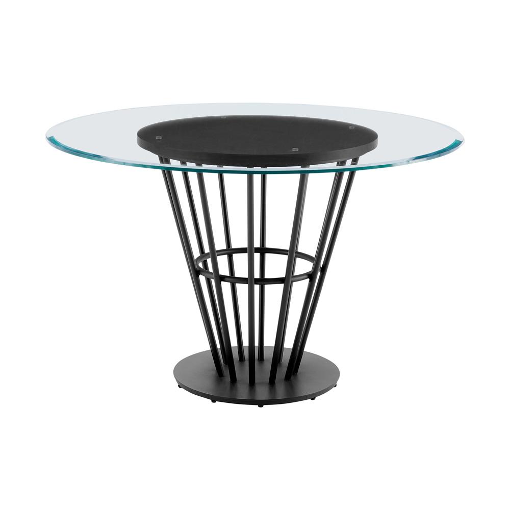 Armen Living - Veronica Shannon 5 Piece Round Glass Dining Table Set with Matte Black Iron and Black Fabric - SETVRDI5BLK veiw 4