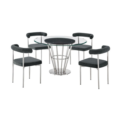 Armen Living - Veronica Shannon 5 Piece Round Glass Dining Table Set with Brushed Stainless Steel and Charcoal Fabric - SETVRDI5BSCH veiw 1