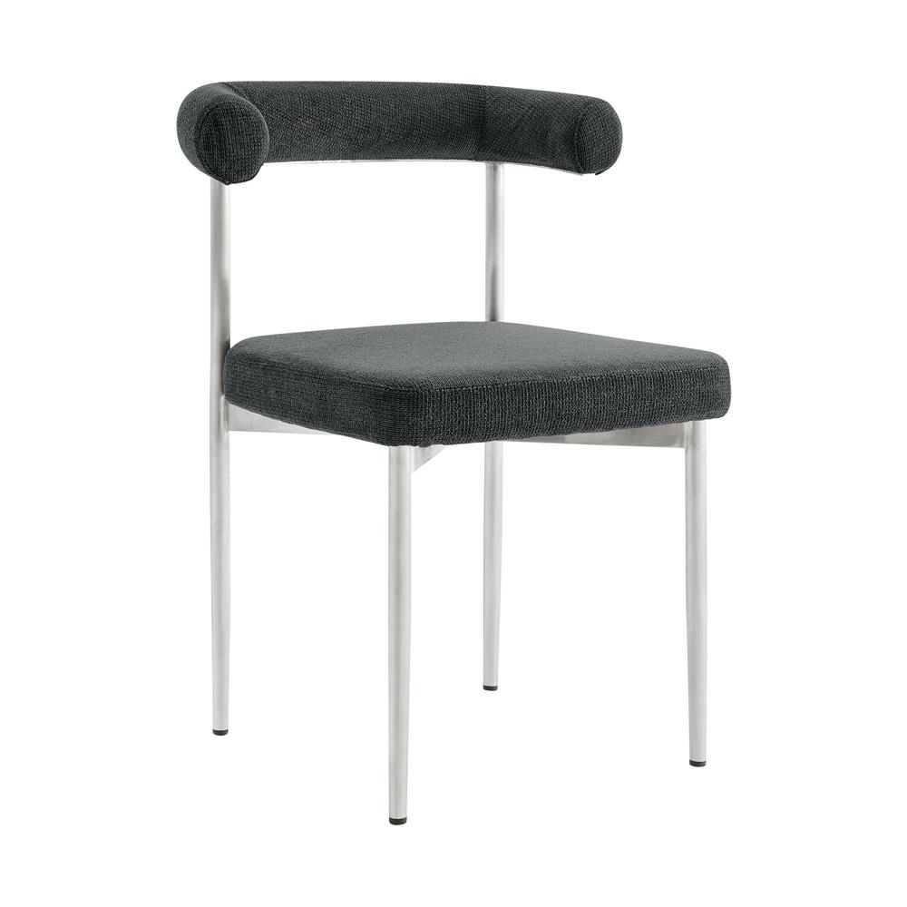 Armen Living - Veronica Shannon 5 Piece Round Glass Dining Table Set with Brushed Stainless Steel and Charcoal Fabric - SETVRDI5BSCH veiw 2