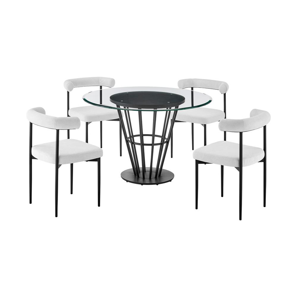 Armen Living - Veronica Shannon 5 Piece Round Glass Dining Table Set with Matte Black Iron and Cream Fabric - SETVRDI5BLKCR veiw 1
