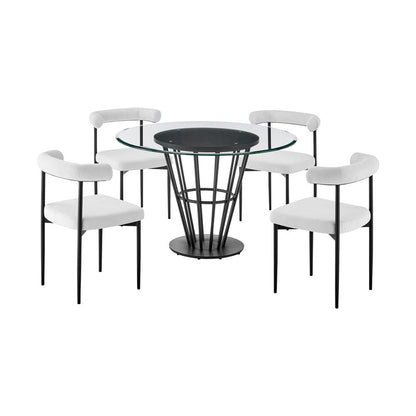 Armen Living - Veronica Shannon 5 Piece Round Glass Dining Table Set with Matte Black Iron and Cream Fabric - SETVRDI5BLKCR veiw 1