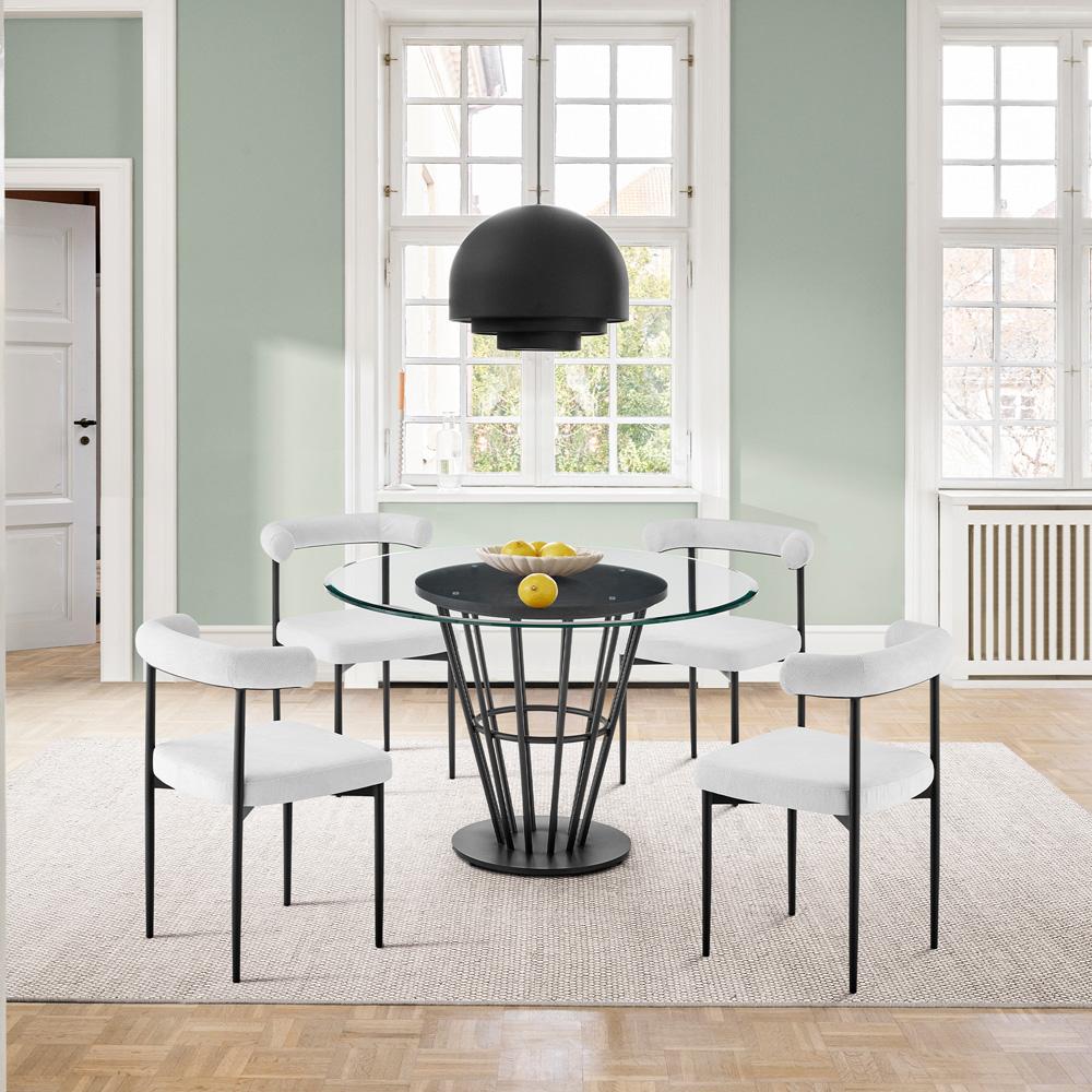 Armen Living - Veronica Shannon 5 Piece Round Glass Dining Table Set with Matte Black Iron and Cream Fabric - SETVRDI5BLKCR veiw 7