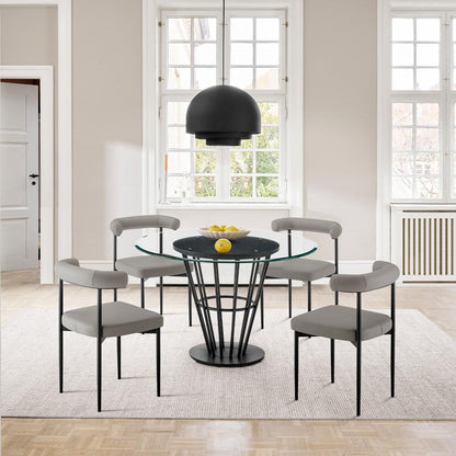 Armen Living - Veronica Shannon 5 Piece Round Glass Dining Table Set with Matte Black Iron and Gray Faux Leather - SETVRDI5BLKPGRY veiw 7