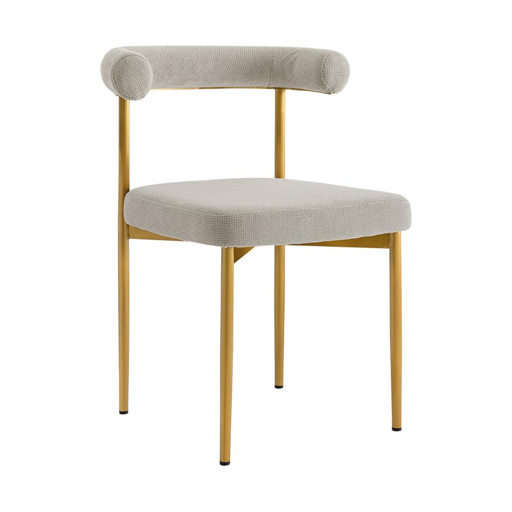 Armen Living - Veronica Shannon 5 Piece Round Glass Dining Table Set with Gold Brushed Stainless Steel and Taupe Fabric - SETVRDI5BGLTP veiw 2