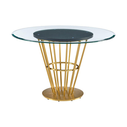 Armen Living - Veronica Shannon 5 Piece Round Glass Dining Table Set with Gold Brushed Stainless Steel and Taupe Fabric - SETVRDI5BGLTP veiw 4