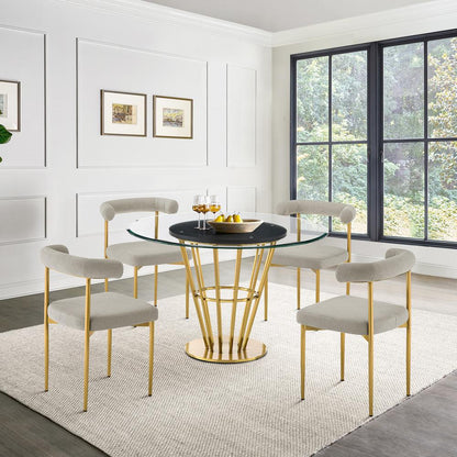 Armen Living - Veronica Shannon 5 Piece Round Glass Dining Table Set with Gold Brushed Stainless Steel and Taupe Fabric - SETVRDI5BGLTP veiw 7