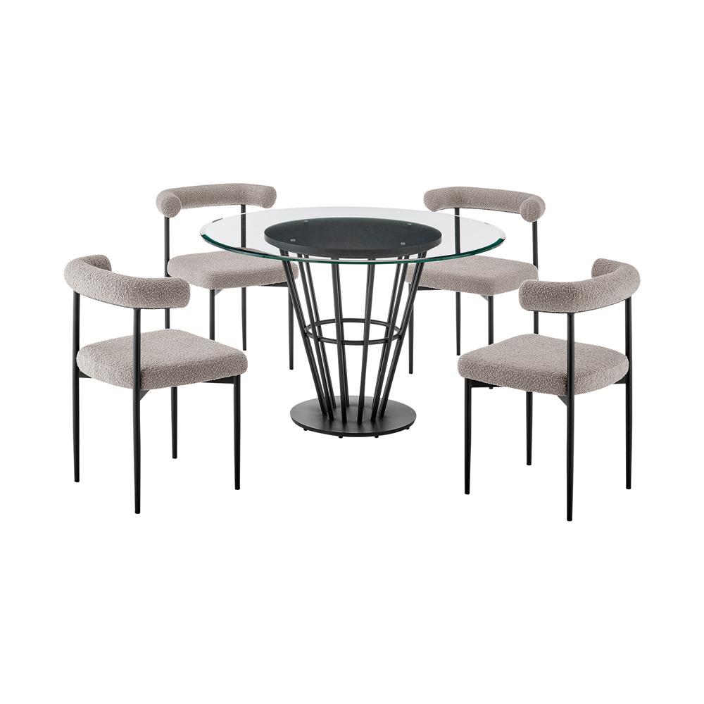 Armen Living - Veronica Shannon 5 Piece Round Glass Dining Table Set with Matte Black Iron and Thundercloud Gray Fabric - SETVRDI5BLKTGRY veiw 1
