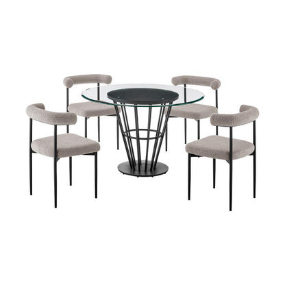 Armen Living - Veronica Shannon 5 Piece Round Glass Dining Table Set with Matte Black Iron and Thundercloud Gray Fabric - SETVRDI5BLKTGRY veiw 1