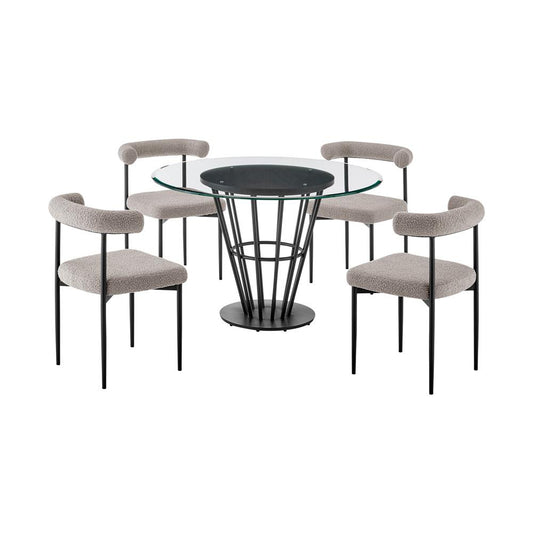 Armen Living - Veronica Shannon 5 Piece Round Glass Dining Table Set with Matte Black Iron and Thundercloud Gray Fabric - SETVRDI5BLKTGRY veiw 1